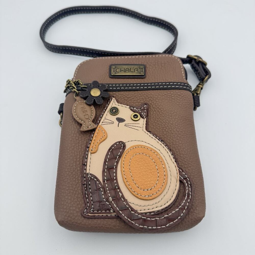 Chala 3D CAT Cellphone Crossbody Handbag Brown Adjustable Strap Crazy Cat Lady